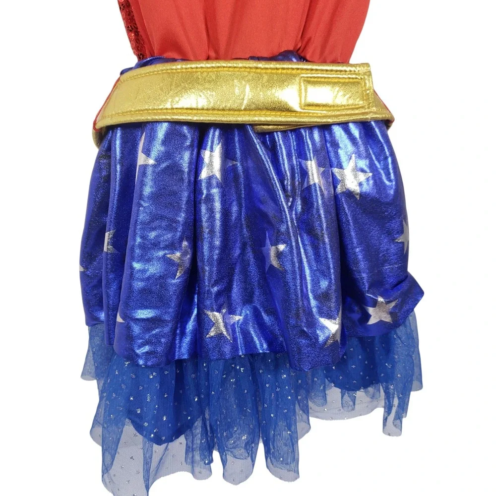 Wonder Woman Dress Up Costume Sparkly Sequin Skirt Girls Size Medium‎ 7-8